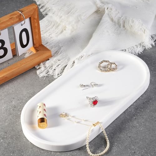 White Marble Oval Tray for Bathroom Countertop