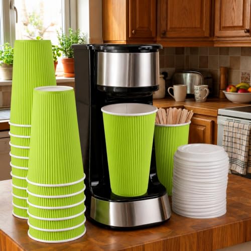 Ripple Wall Coffee Cups 25 Count 16 Ounce Insulated Eco Green Paper Cups