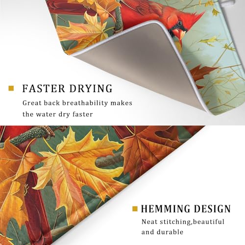 Fall Birds Dish Drying Mat 18x24 Inch Autumn Maple Leaf Tree Dish Drainer Mats Thanksgiving Decorative Microfiber Reversible Dish Drying Rack Pad Large for Kitchen Countertop Tabletop
