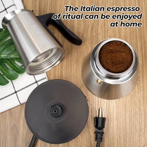 Electric Stainless Steel Moka Pot 6 Cup 300ml Mocha Pot