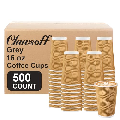500 Pack 16oz Insulated Disposable Paper Coffee Cups Champagne (500 Count)