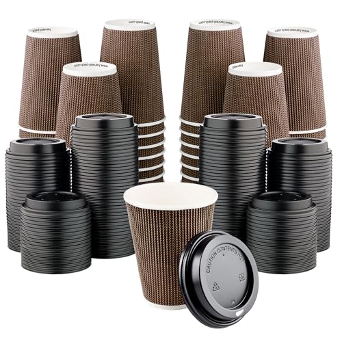 12 oz Disposable Paper Coffee Cups with Lids Insulated Double (400 Count)