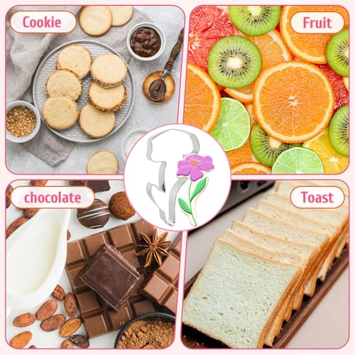 6Pcs Flower Cookie Cutters Biscuit Cutter Spring Tulip Peony Sunflower Rose Floral Stem Stainless Steel Cookie Cutting Molds for Mother' s Day Home DIY Baking Supplies (6 Count)