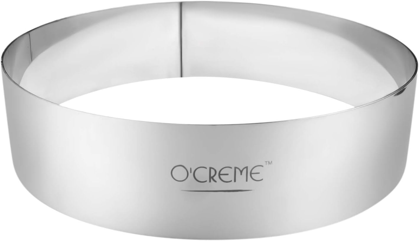 O'Creme Cake Ring Sturdy Stainless Steel Round Mousse Cake Ring Mold for Baking, Dessert Cake Decorating Pastry Rings 8 Inch Diameter x 2 Inch High