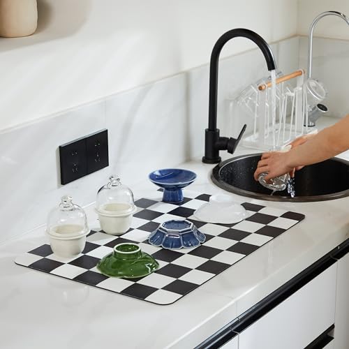 Checkered Dish Drying Mat for Kitchen Counter