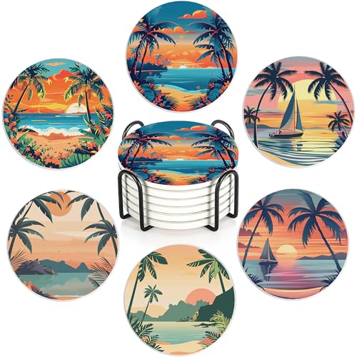 Drink Coasters Set of 6 with Holder