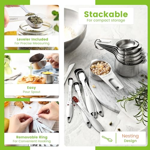 Stainless Steel Measuring Cups and Spoons Set of 14 w (14 Count)