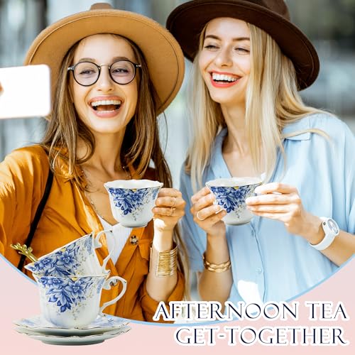 Country Roses Bone China Tea Cup and Saucer Set (6 Count)