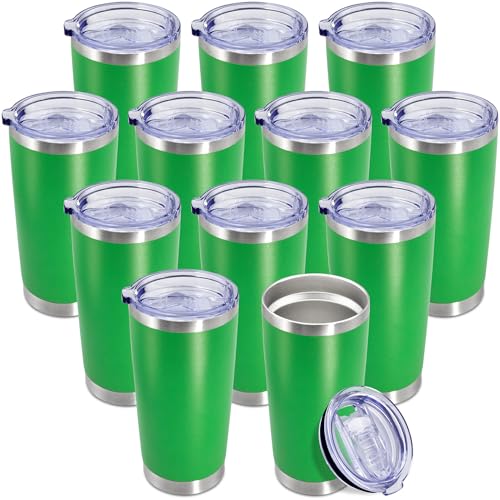 20oz Tumbler Insulated Coffee Tumblers with Lid Stainless Steel Green 12P (12 Count)