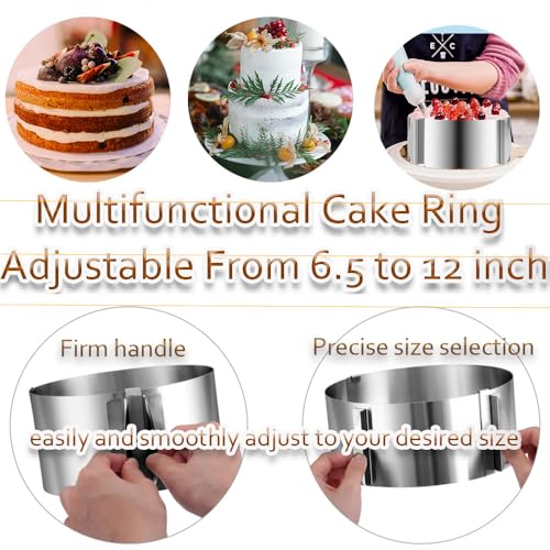 Cake Rings Mousse Mold Adjustable 6 to12 Inch Stainless Steel Round Cake Molds for Baking Pastry