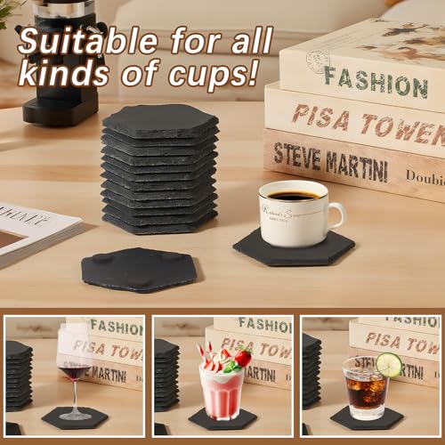 12PCS Slate Coasters Black Bulk Blank Laser Engraved Hand Painted Beverage Coasters (12 Count)