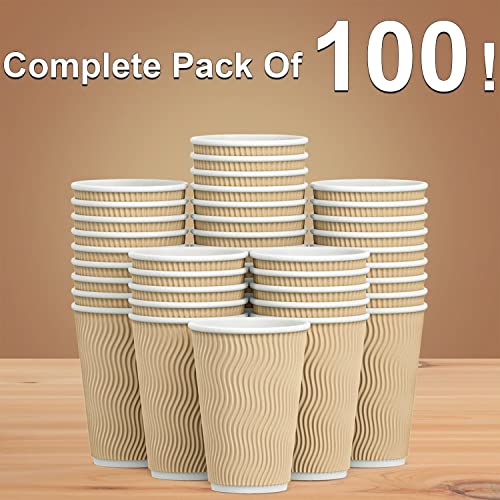 Hot Paper Cups 16 oz Disposable Insulated Corrugated Sleeve Ripple Wall Paper Cup 100 pcs