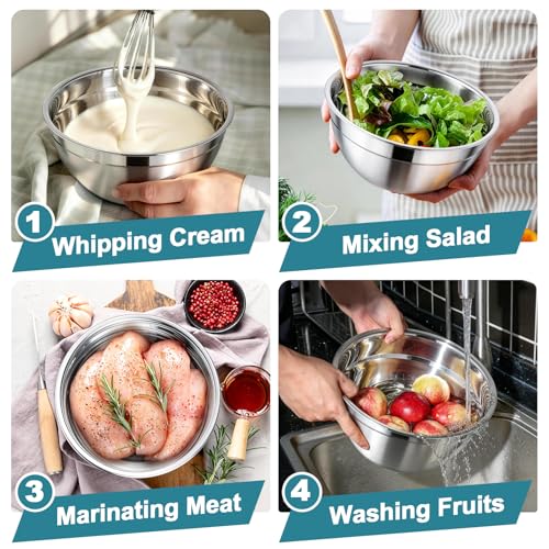 Mixing Bowls Stainless Steel Nesting Salad Bowls & Airtight Lids (3 Count)