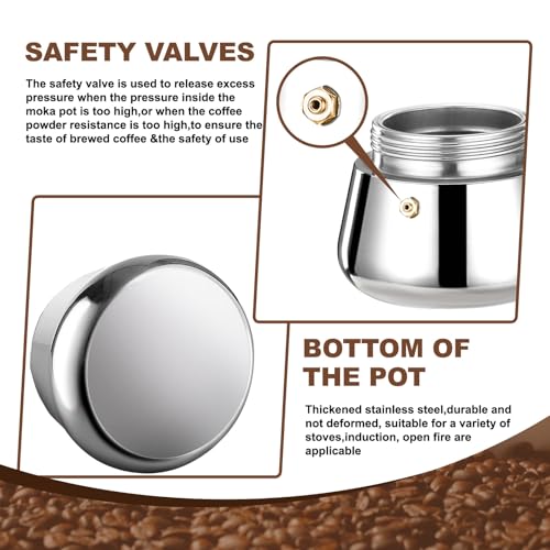 2 Cup Stovetop Espresso Maker Stainless Steel Moka Pot Stove Top Percolator Italian Coffee Makers Capable Mocha Greca Machine Cafe Classic Induction Cookers for Home and Camping 100ml 3.3oz