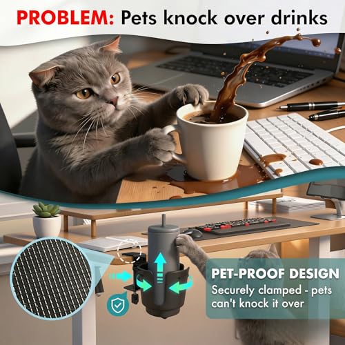 Large Desk Cup Holder Clamp with Metal Mount for 3.26" Water Coffee Bottles