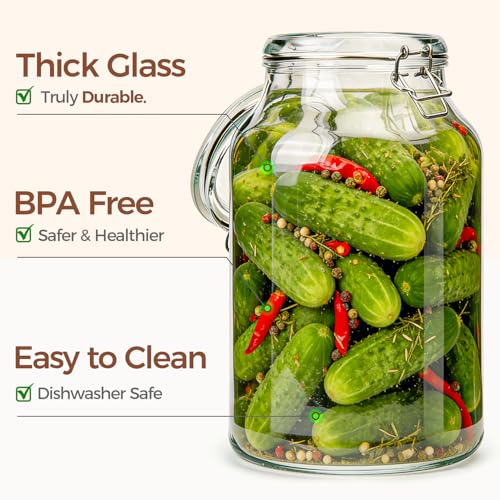 Large Glass Jars with Airtight Lids 1.1 Gallon 2 Pack Wide Mouth (2 Count)