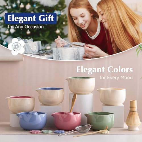 Matcha Set 8Pcs Floral Ceramic Matcha Kit with Matcha Whisk