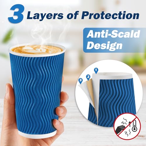 90 Pack 16 oz Disposable Coffee Cups with Lids and Straws (90 Count)