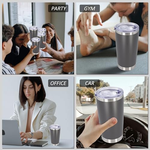 20oz Tumbler with Lid Stainless Steel Tumblers Insulated Mug Grey 12P (12 Count)