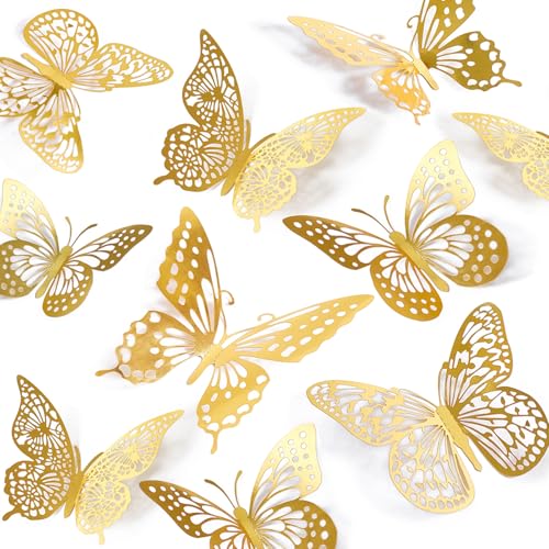 3D Butterfly Wall Decor 48 Pcs Gold Butterfly Birthday Decorations (48 Count)