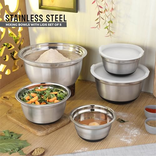 Premium Stainless Steel Mixing Bowls with Lids Non (5 Count)