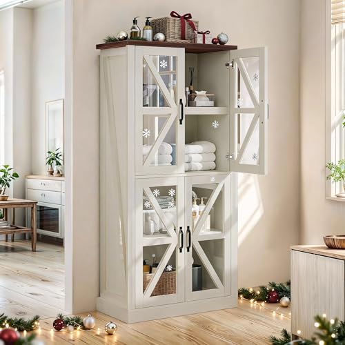 66" Freestanding Farmhouse Glass Door Display Cabinet