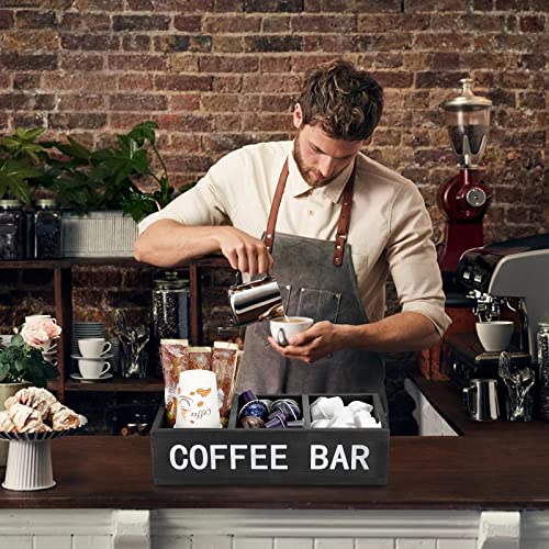 Coffee Bar Wooden Storage Box with Removable Grids