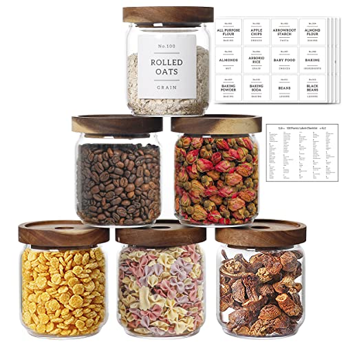 16 OZ Stackable Glass Food Storage Jars with 132 Pantry Labels Preprinted