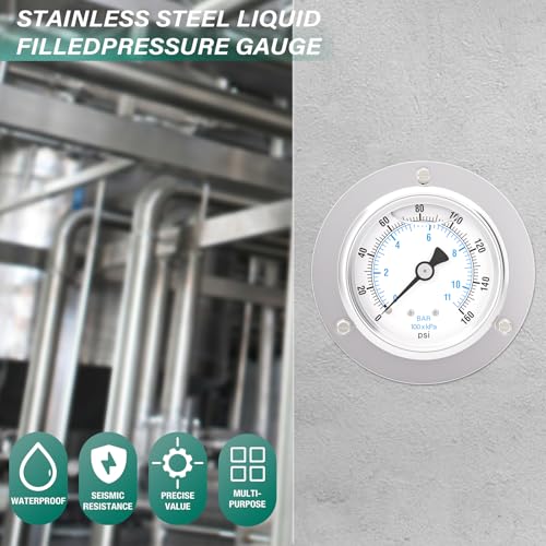 0 160PSI Panel Mount Front Flanged Glycerin Filled Pressure Gauge