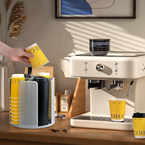 4 Compartment Rotating Paper Cup Holder & Coffee Cup Lid Storage Dispenser