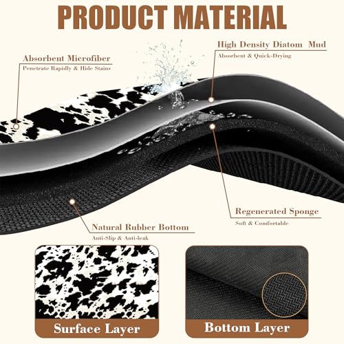 Dish Drying Mat Cow Print Coffee Bar Mat for Countertop Absorbent Drying Rack Pad Hide Stain Rubber Backed Dish Drainer Rack Pad Espresso Machine Dining Room Decoration 15.7 x 23.6 Inch