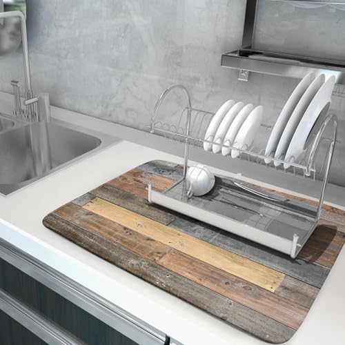Wood Grain Dish Drying Mat for Kitchen Countertop