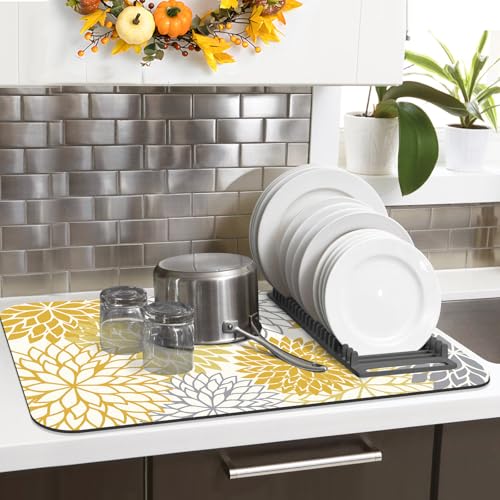 2PCS 16" x 24" Fall Dish Drying Mat & 24" x 5.5" Sink Splash Guard (2 Count)