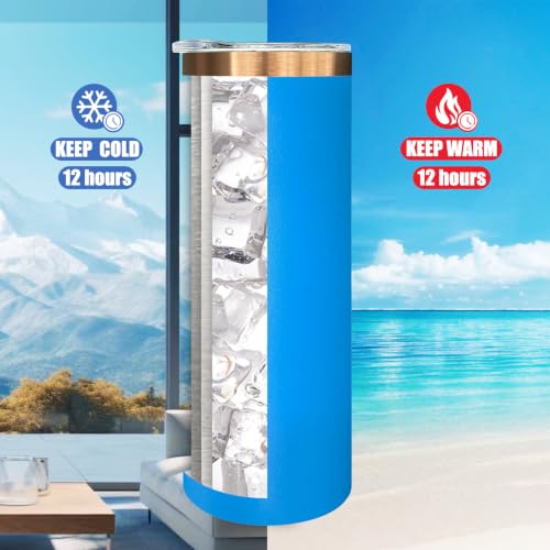 20 oz Skinny Tumblers Bulk with Lids and Straws Baby Blue