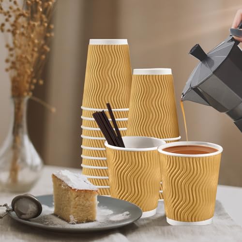 90 Pack 8 oz Disposable Coffee Cups with Lids and Straws (90 Count)