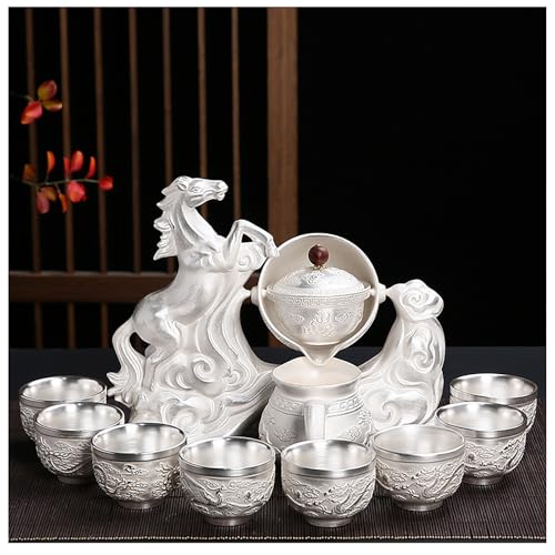 10 13 Pcs Silver Tea Set with Metal Holder and Spoon Adult Silver Tea Party Set Automatic Water Outlet with Gift Box Teapot Cup Set for Women 4