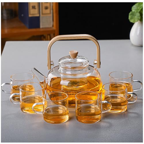 Glass Teapot with Infuser Clear Glass Tea Kettle with 6 Teacups