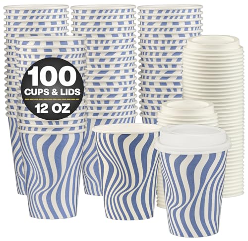 Disposable Coffee Cups with Lids (100 Count)