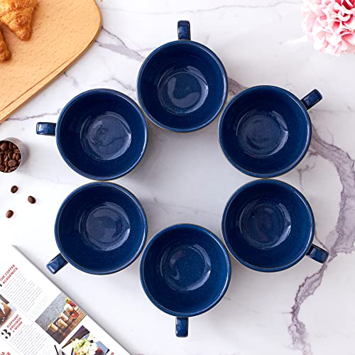 Set of 6 Cups Vintage Design 12 oz Professional Barista Ceramic Latte Art Cappuccino Cups Set (6 Count)