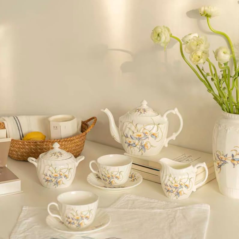 7 Piece Floral Porcelain Tea Sets with Sugar Bowl Creamer Teacups