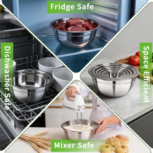 Stainless Steel Mixing Bowls with Color Lids (7 Count)