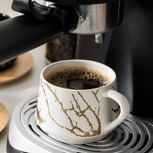 Ceramic Espresso Cups with Saucers and Metal Stand (7.6 Count)