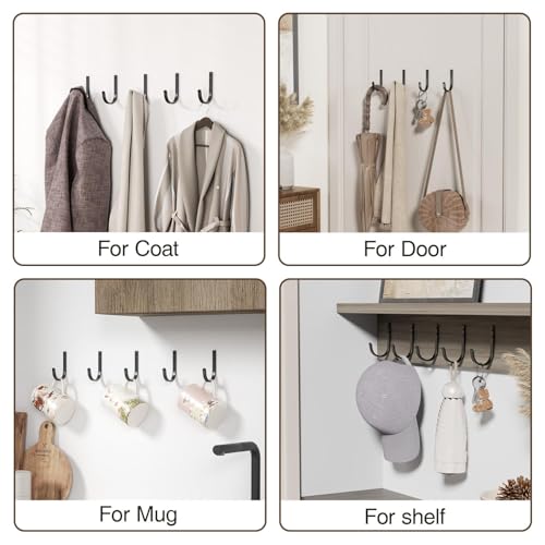 20 Pack Door Hooks for Coat and Towel Black