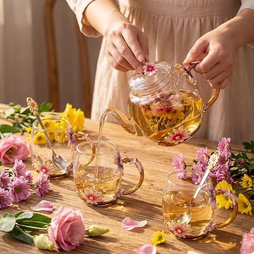 5 Pcs Floral Glass Tea Set (5 Count)