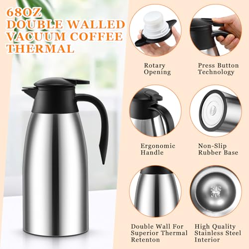 2 Pcs Thermal Coffee Carafe Insulated Stainless Steel Coffee Carafe for Hot Liquid Vacuum Thermal Pot Creamer Pitcher Dispenser with Brushes Keeping Hot Water Milk (2 Count)