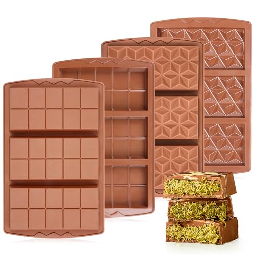 4 Pcs Chocolate Bar Mold Deep Dubai 0.85 Inch Stuffed Chocolate Molds Silicone Large Break Apart Silicone Molds (4 Count)