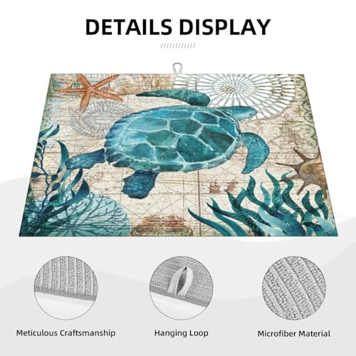 Ocean Sea Turtle Dish Drying Mat for Kitchen Counter 18x24 in