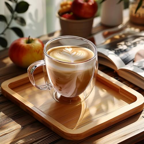 Set of 2 Double Walled Glass Coffee Mugs 6 Ounces Insulated Layer Coffee Cups with Handle Borosilicate Glass Espresso Cup for Hot Beverage (2 Count)