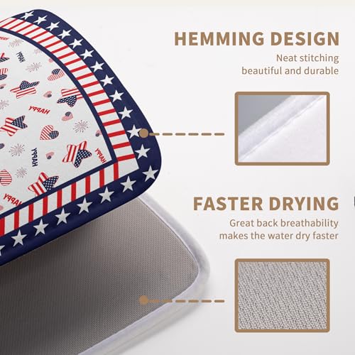 4th of July Dish Drying Mats for Kitchen Counter Patriotic Independence Day Kitchen Dishes Dryer Pad Stars Absorbent Dish Mat Microfiber Washable Foldable Reusable Large 18x24 in