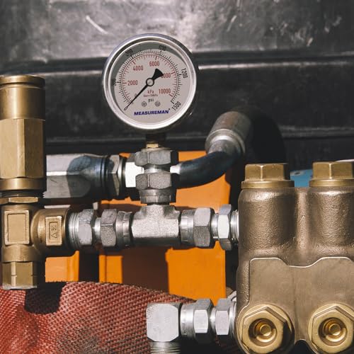 2-1/2" Dial Size, Glycerin Filled Pressure Gauge, 0-1500psi/kpa, 304 Stainless Steel Case, 1/4" NPT Lower Mount